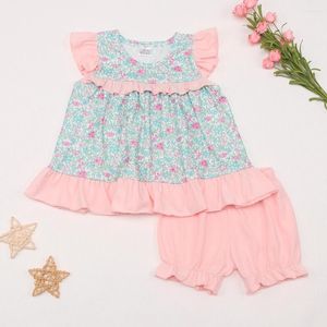 Kläder set baby flicka sommarkläder set blommig spets bodysuit barn kostym barn babi shorts rosa t-shirt 1-8t blommor kläder