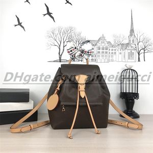 Genuine Leather MONTSOURIS backpack woman classic brown flower fashion leather travel bag designer buckle tie rope Backpack Style 281T