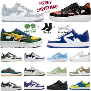 Дизайнерская повседневная обувь для мужчин, женщин, роскошные мужские кроссовки Sta SK8 на низкой платформе, лакированная кожа Shark, черные, белые, камуфляжные, синие, зеленые, красные замшевые женские спортивные кроссовки