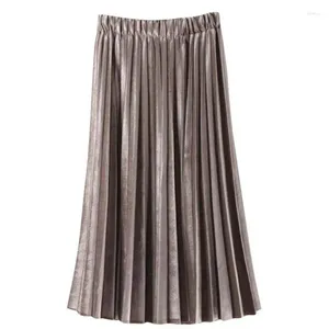 Юбки 2023, осень и зима, женская бархатная юбка в южнокорейском стиле, винтажная плиссированная юбка-гармошка с высокой талией