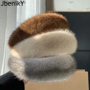 ヘッドウェアヘアアクセサリー新しい豪華なLa Winter Real Mink Fur Headband for Women Hair AccessoriesソリッドヘッドWRSウォームファーギフトQ231204