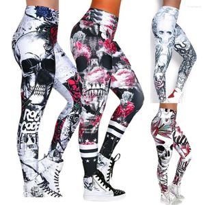 Leggings femininas baixo preço folga yoga calças digital crânio impressão sexy hip levantamento alto lápis elástico