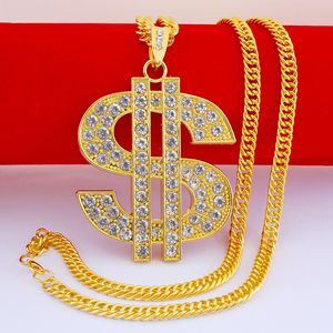 Collana con pendente simbolo del dollaro USA di vendita calda hip hop, uomo alla moda in lega personalizzata con catena d'oro intarsiata di diamanti