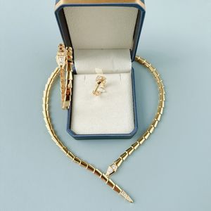 Kolekcja designerska styl mody kobiety dama głowa ogon wkładki węża węża węża węża kołnierza naszyjnik bransoletka bransoletka plastowana żółta złota biżuteria zestawy biżuterii