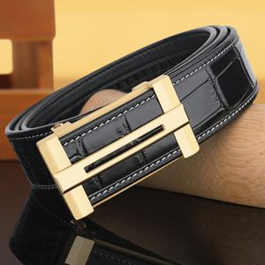 Crocodile pattern high-end genuine leather men's belt with automatic buckle waist belt, youth business and leisure top layer cowhide inner buckle belt