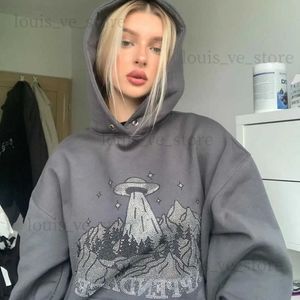 Женские толстовки с капюшоном Harajuku Personality Alien UFO Alien Capture Alien Hoodie Мужская и женская толстовка Зимняя толстовка с капюшоном Y2K Толстовка для пар T231204