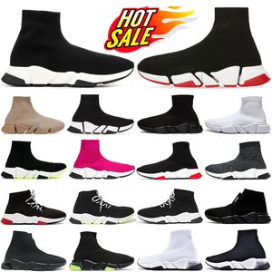 Sockskor Speed ​​Trainer Sneakers Designer Casual Shoe Mens Womens Chaussures Graffit Triple Black White Red Volt Outdoor Clear Sole Sole-Up Walking Jogging