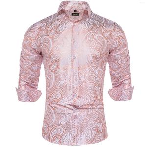 Camisas casuais masculinas luxo rosa gilding paisley para homens manga longa social baile de formatura roupas botão para baixo colarinho vestido formal camisa