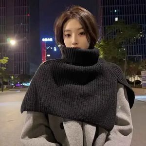 Shawls GIDYQ Knitted Pullover Shawl and Scarf Women Harajuku Vintage Punk Chic Warm Scarf Fashion Solid All Match Turtleneck Winter 231204