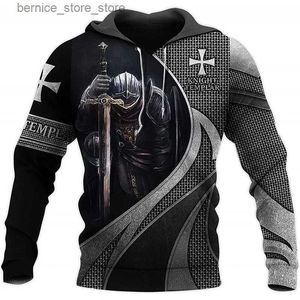 Męskie bluzy bluzy nowa templarska krucjata z kapturem fajny styl wzór vintage man bawełny z kapturem odzież z długim rękawem s-3xl nowy styl Q231204