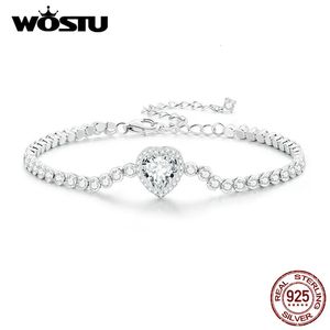 Łańcuch Wostu 925 Sterling Silver Love Heart Charm Bracelets Kobiety luksusowe sześcienne cyrkonia bling bransoletki