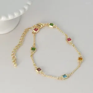 Link Bracelets Colorful Imitate Crystal Bracelet Women's Geometric Niche Design Gold Color Light Luxury And High-end Adjustable Length