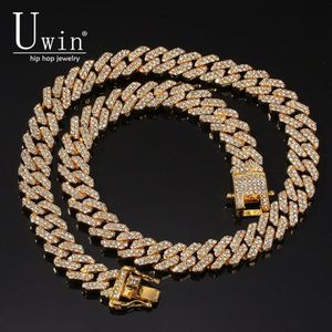 Uwin S-Link Miami 12mm kubanska länk Rhinestones halsbandskedja full punk choker bling charms hiphop smycken q11292081