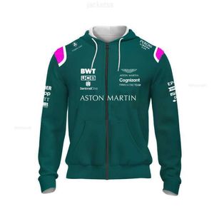 FW23 Męskie bluzy bluzy 2023 Formuła 1 Aston Martin Bluza z kapturem F1 Alonso Racing Suit męski i damski zielony suwanek z suwanem motocyklowy