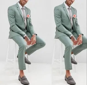 Men's Suits Fashion Slim Fit Costume Homme Green Notch Lapel Men Tuxedo Terno Masculino Prom Groom 2 Pieces Blazer