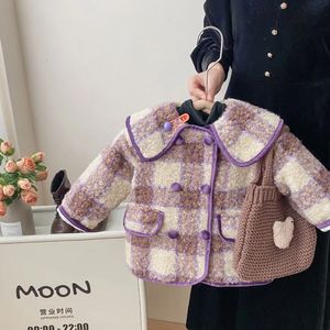 Jackets Thicken Warm Girls Cotton Coat Contrast Color Plaid Print One Breasted Padded 1 6Y Kids Fall Winter Quilted Overcoat 231204