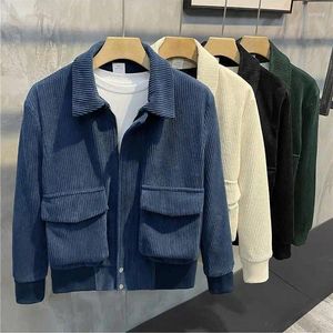 Men's Jackets 2023 Men Autumn Winter Fashion Solid Color Corduroy Short Pockets Loose Outerwear Male Lapel Casual Coats D515