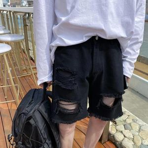 Shorts masculinos verão preto rasgado denim causal solto hiphop high street calças de cinco pontos calças homens bottom roupas masculinas