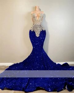 Sparkly Royal Blue Long Prom Dress 2024 Beads Crystals Rhienstones Sequins Glitter Birthday Party Bridal Reception Evening Gown