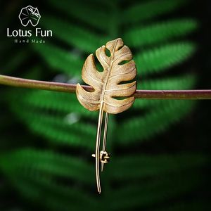 Pins Brooches Fun Real 925 Sterling Silver Handmade Designer Fine Jewelry 18K Gold Creative Monstera Leaves Brooches for Women Bijoux 231204