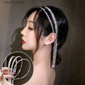 Kopfbedeckung Haarschmuck Luxus Strass Haiands für Frauen Lange Quaste Bogen Bands Koreanische Kristall Stirnband Hochzeit Band Q231204