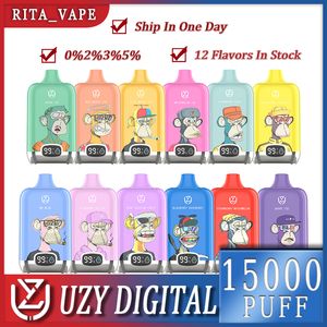 Bang 15000 Pufs Uzy Bang Box 15K Dijital Ekran Tek Kullanımlık Tip C Şarj Cihazı Vape 850mAH Bangbox Puff Puff 20ml Önceden doldurulmuş Pods Sepetler 0% 2% 3% 5% 12 Renk Buharlaştırıcı Kiti