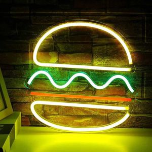 Night Lights Hamburger Neon Light Acrylic Fast Food Wall Neon Sign for Party Wedding Shop Restaurant Birthday Home Decor Lamp for Room Decor YQ231204