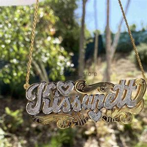 Pendant Necklaces Custom Name Necklace 18K Gold Two Tone Gold Personalized Jewelry Stainless Steel Necklaces Double Plate 3D Nameplate Gift J231204