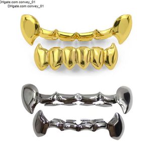 Oro Punk 18K Hip Hop Denti da vampiro Fang Grillz Griglie dentali Denti Brace Up Fondo Dente Cap Rapper Gioielli per Cosplay Party All'ingrosso