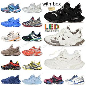 مع Box Balencigalies Track LED 3.0 مصمم أحذية رجالي أحذية رياضية للنساء المدربين الفاخرين ثلاثة أضعاف أسود أبيض وردي أزرق اللون الأرجواني الأرجواني المسارات الصفراء LED الرياضية حذاء