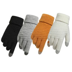 Cinco Dedos Luvas Mulheres Homens Inverno Quente Touch Screen Stretch Knit Mittens Lã Dedo Completo Guantes Feminino Crochet Glove 231204