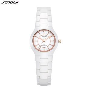Kvinnors klockor Sinobi Fashin White Ceramic Strap Woments Watches Top Luxury Stainless S Ladies Quartz Wristwatches High Quality Women's Clock 231204