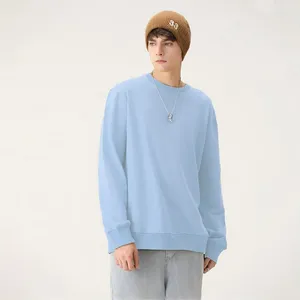 Herrtröjor tfetters 2023 Autumn Men Blue Sweatshirt Varm långärmad o Neck baggy fast färg Gym Streetwear Casual Tops