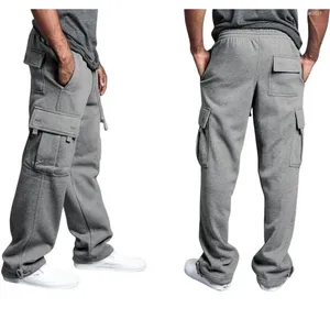 Men's Pants Men Cargo Jogger Autumn Winter Sweatpant Casual Solid Multi-pocket Loose Straight-leg Overalls Fitness Workout Trousers
