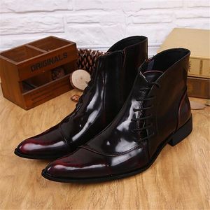 Boots Italian Botas Masculina Autumn Winter Shoes Men Military Tactical Patent Leather Pointed Toe Lace Up Cowboy Mens