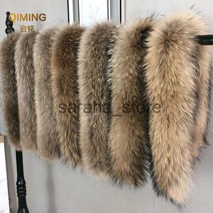 Scarves Winter Real Fur Collar Raccoon Luxery Scarf Furry Neck Warmer Women Men Fluffy Natural Fur Shawl Fur Trim Coat Hood Scarves J231204