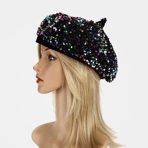 Berets Top Hat Sequins Beret Autumn Winter Painter's Hat Street wszechstronny kapelusz w modzie osobowość dyniowa czapka 231204