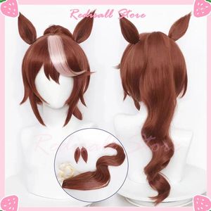 Party Supplies Umamusume: Pretty Derby Tokai Teio Cosplay Wig Ears Tail Curly Ponytail Synthetic Hair Mixed Brown Game Anime Headwear