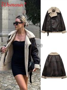 Women's Jackets Faux Lamb Fur Thick Leather Jacket For Women Warm Brown Streetwear Women's Jacket Female Zipper Moto Biker Quilted Jacket Woman J231204