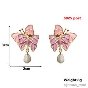 Charm Pink Purple Butterfly Women's Dangle Earrings Double-layers Flying Butterflies Korean Fashion Girls Hanging Earrings New in R231204