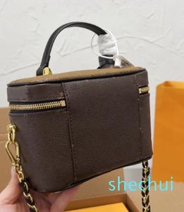 Vanity Çanta Çanta Kadınlar Cowhide Deri Tuval Vanity Case CrossBody Omuz Kalitesi ile