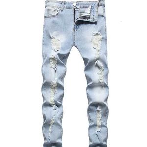 Mens Jeans Midwaist Slim Light Blue Long Zipper AnkleLength Pants Ripped Denim Trousers With Pocket Z4997729 231202