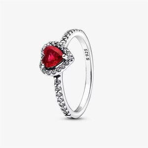 925 prata esterlina elevada coração vermelho anel para mulheres anéis de casamento moda jóias de noivado acessórios218y