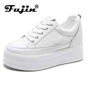 Höjd ökande skor fujin 7cm mikrofiber läder kvinnor casual skor vit plattform kil dold häl skor vita skor chunky sneakers skateboard 231204