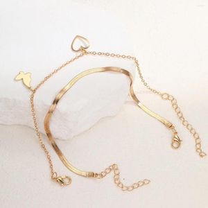 Halenler Vintage Gold Rengi Kelebek Kalp Heart Headlet Kadınlar İçin Kızlar Basit Ayak Bilezikleri Takı Moda Aksesuarları Hediyeler