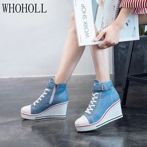 Height Increasing Shoes Women Shoes Platform Hidden Wedge Boots Shoes For Women High Heel Top Canvas Shoes Casual Shoes Ladies All Size 35-42 231204