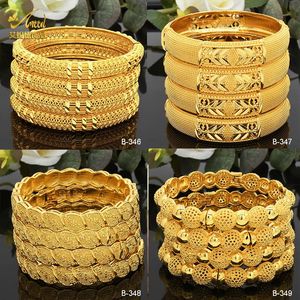 Bangle Luxury Dubai Gold Color Bangles For Women 24K Plated Indian African Bracelets Charm Wedding Ethiopian Arabic Hand Jewelry 231204