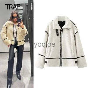 Women's Jackets TRAF Women's Jacket Autumn Winter Bomber Jacket Long Sle Top Demi-Season Wool Coats Mix With Zipper Korean Style Jacket J231204