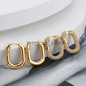 Stud 14k Gold Plated U Shape Geometric Hoop Earrings for Women Cubic Zirconia Circle Square Ear Buckle Huggies CZ Crystal Jewelry J231204