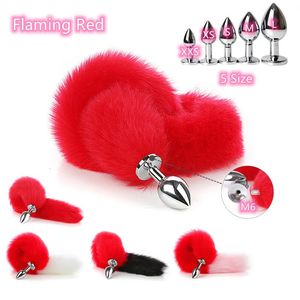 Vibratorer Sexiga Flaming Red Fox Tail Anal Sex Toys med avtagbar slät metallstoppplugg för fetisch Anus Stimulera vuxna erotiska produkter 231204